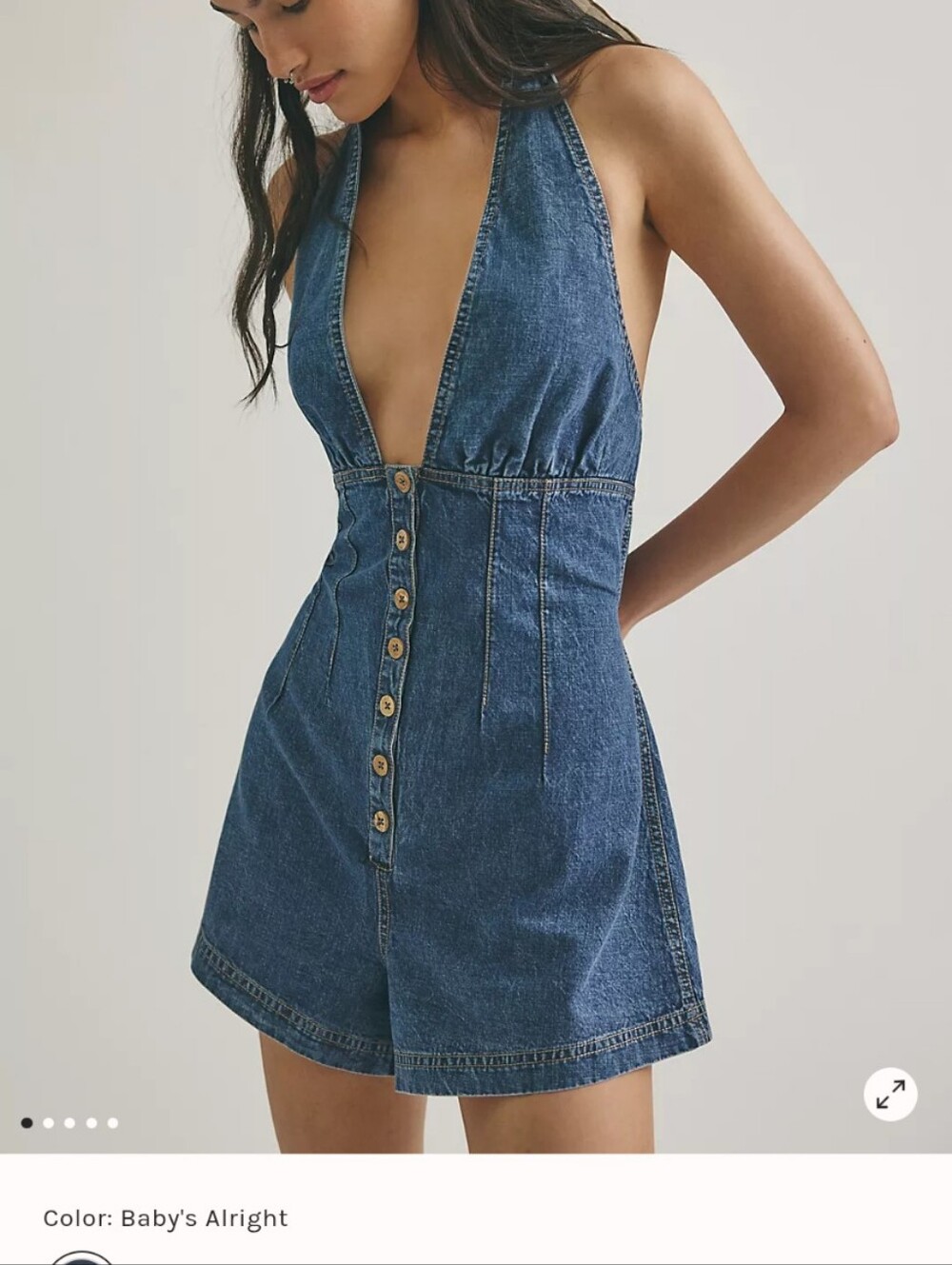Free People-We The Free Delilah Denim Halter Romper/shortalls, Large